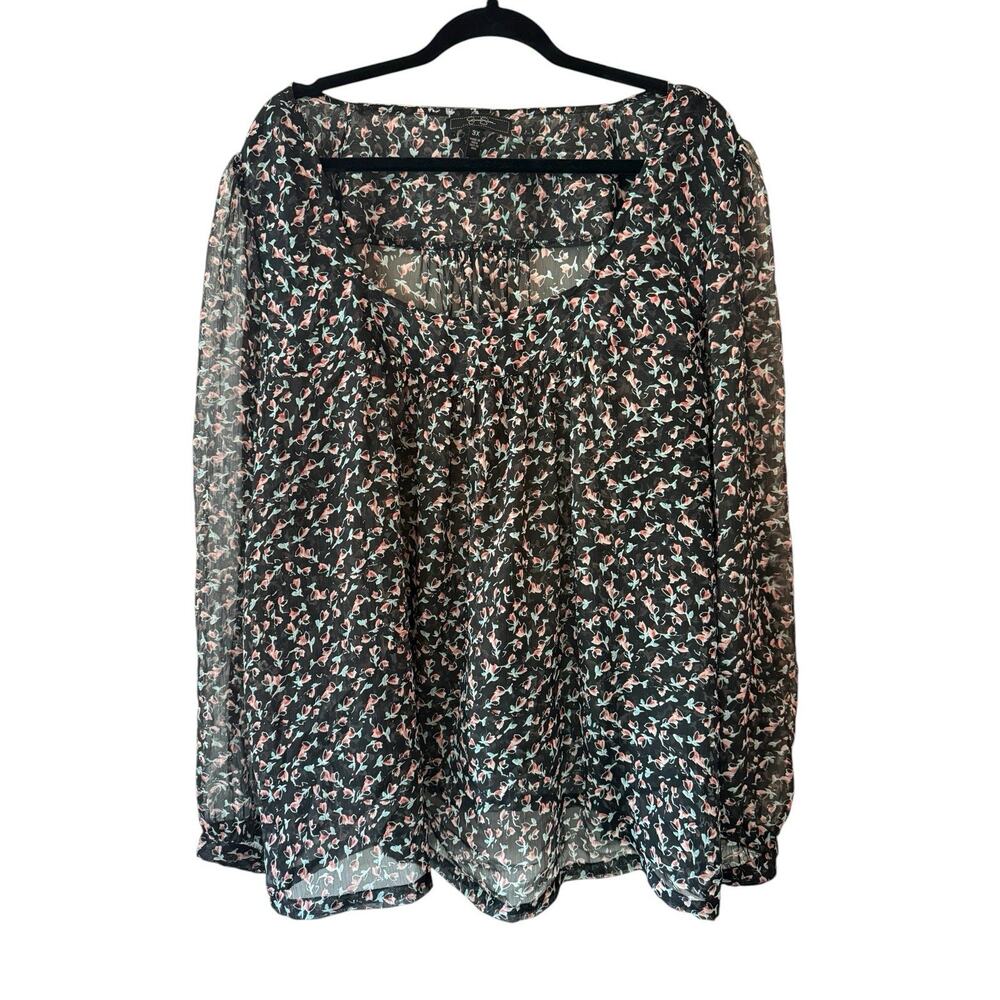 Jessica Simpson Women's Plus Size 3x Long Sleeve Floral Blouse Sheer Boho Light